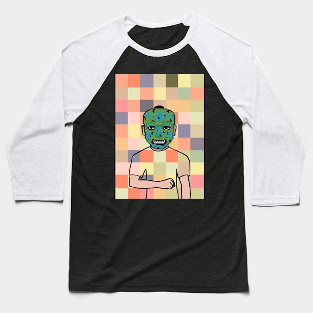 Pixelated Male Character with Dark Mask and Light Pixel Eyes Baseball T-Shirt by Hashed Art